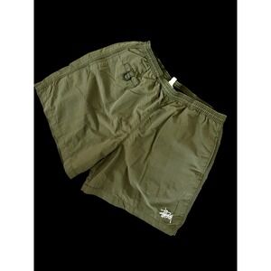 90's Stussy Swim Trunks Mens Large Olive Green Water Shorts Hybrid Lined Vtg